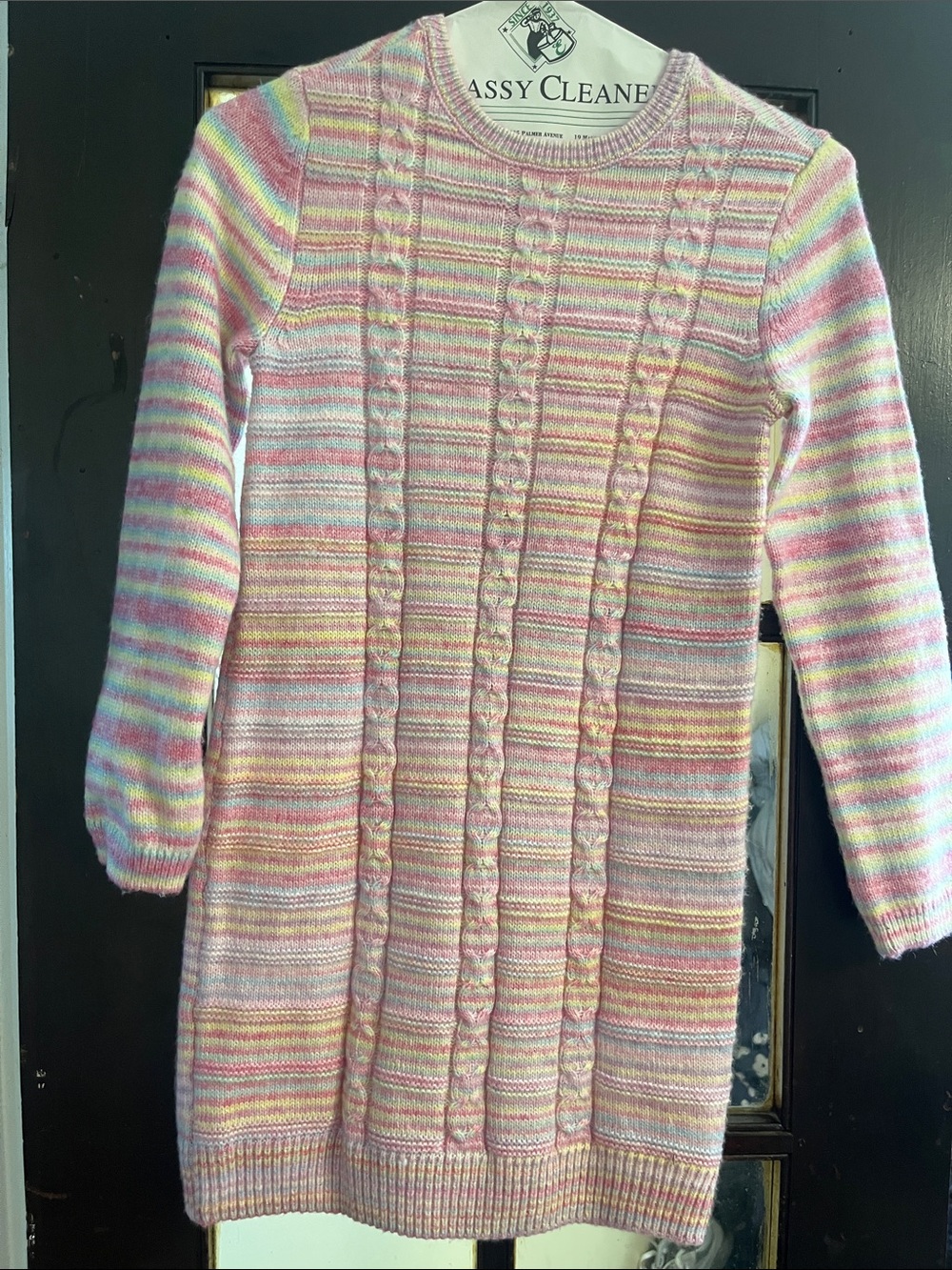 Girls' Cable Knit Striped Sweater Dress - Pink Multi